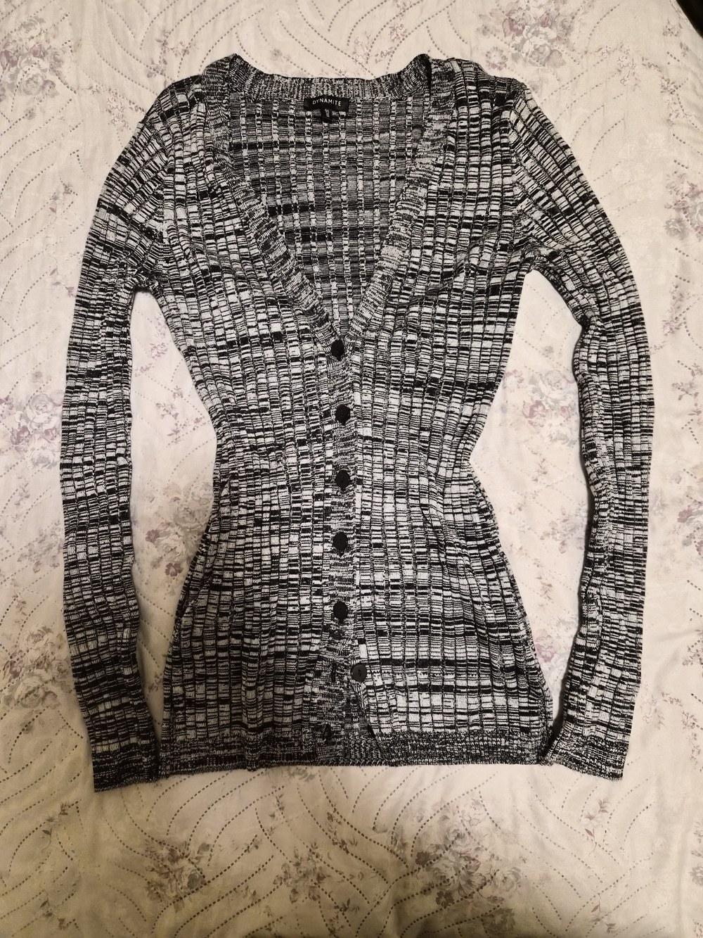Dynamite Black & White Marled Button-Up Cardigan
